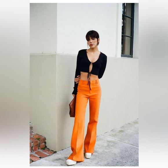 Zara Women Burnt Orange Flare Pants Sz L 
37 - Picture 8 of 8